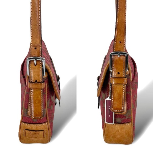 Coach Signature Red and Tan Bag baguette bag - Picture 3 of 5